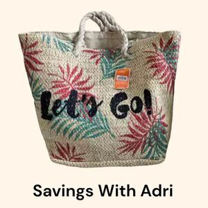 WEST LOOP Lined Natural Straw LET'S GO! Lightweight Shoulder BEACH TOTE BAG